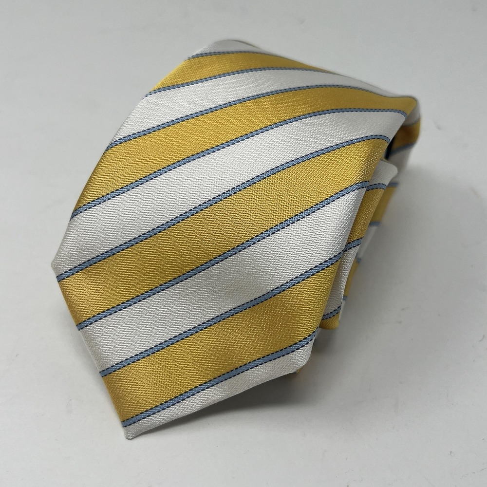 Altea Milano Silk‎ Tie Mens Yellow White Blue Stripe Necktie Made In Italy
